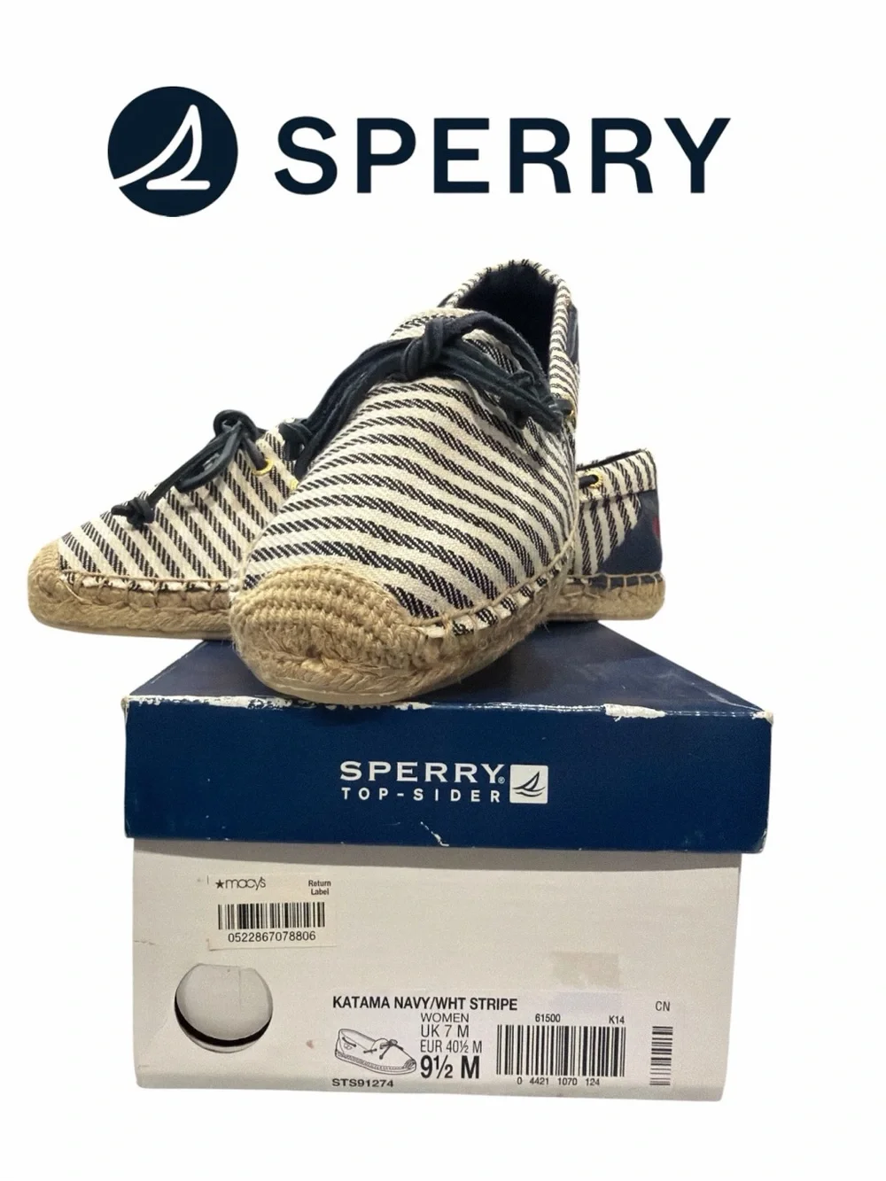 Sperry Women’s Katama Navy & White Striped Top-Sider - Size 9.5